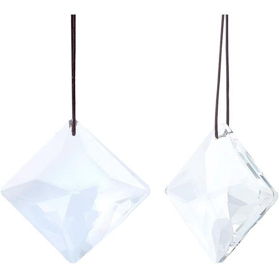 2Pcs 69mm Glass Suncatchers Rhombus Square Hanging Clear Ornaments Rainbow Maker for Home Room Lamp Christmas Tree Office Garden Chandelier Decoration diy