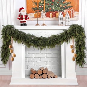 2Pcs 6FT Artificial Cedar Garlands, Real Touch Winter Cedar Pine Garland, Green Artificial Greenery Garland for Table, Mantle, Wall, Indoor, Outdoor Christmas Decorations