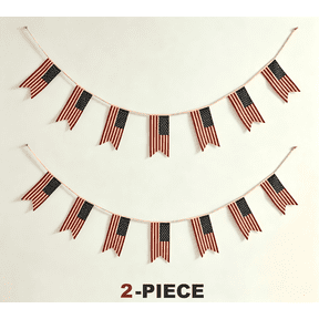 2Pcs 6FT Heritage American Flag Garland Rustic 250th Anniversary Independence Day Bunting Red White Blue Patriotic 4th of July Mantle Memorial Day Decorations