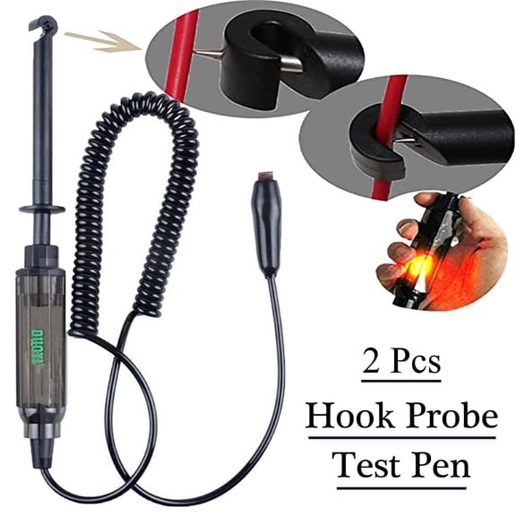 DUOYI 2Pcs 6V-24V DC Circuit Tester Pencil, Automotive Hook Probe Circuit Test Pen, Portable Stretchable Wire No-Stripping & LED Display Power Test Light