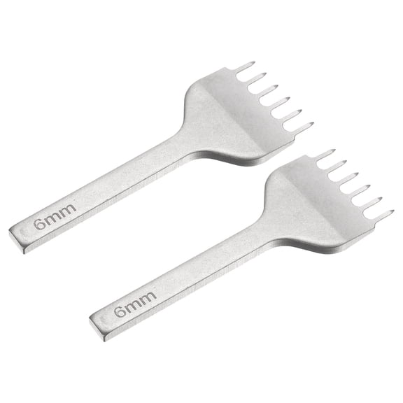 2Pcs 6mm 6 Prong Leather Hole Stitching Punch Tool for Hand Sewing, White