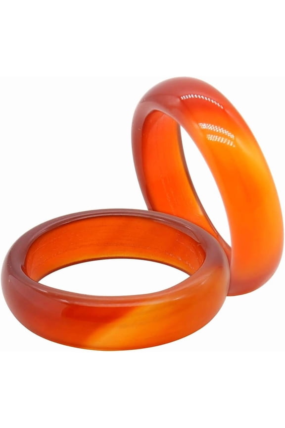 2Pcs 6mm Red Carnelian Crystal Rings for Women Natural Agate Carnelian Gemstone Stackable Plain Band Ring(Size 6 7 8 9 10)