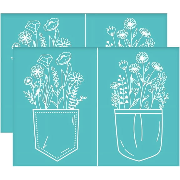 2Pcs 7.7x5.5 Inch Wildflower Self-Adhesive Silk Screen Printing Stencil Flower in Pocket Silk Screen Stencil Pouch of Flowers Reusable Mesh Stencils Transfer