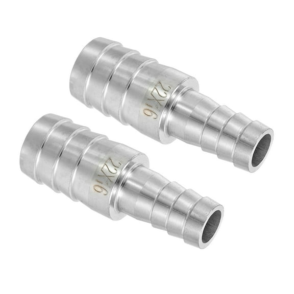 2Pcs 7/8" to 5/8" Hose Barb Reducer Pipe Fitting, 304 Stainless Steel Hose Pipe Fitting Sanitary Adapter for Vacuum Systems, Industrial Pipe Connections, Silver