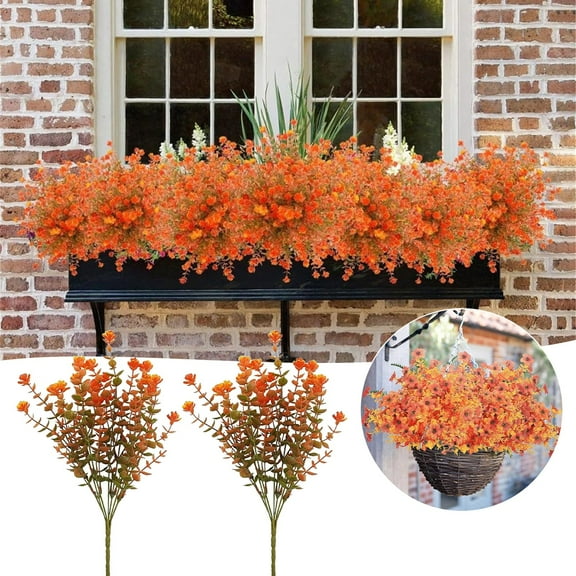2Pcs 7 Fork Eucalyptus Wild Chrysanthemum Artificial Fall Flowers Autumn Red False Chrysanthemums Fade Resistant Outdoor Interior Decoration Front Porch Flower Pot Decoration No Maintenance
