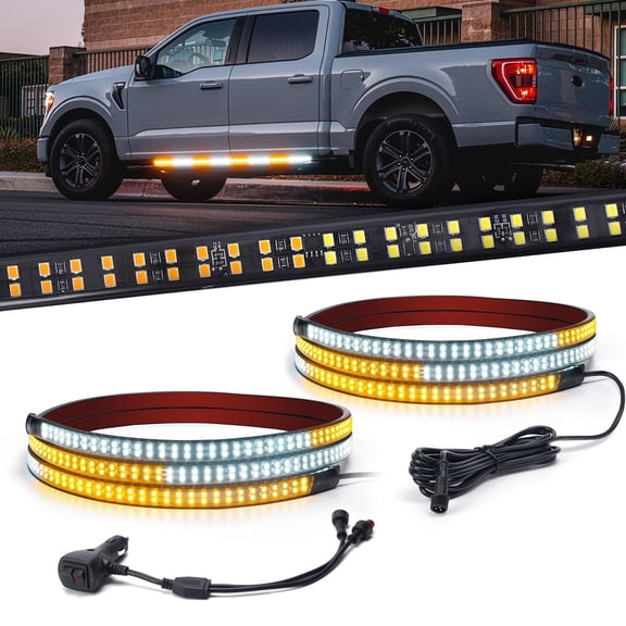 2Pcs 70" Emergency Warning Strobe Safety Light Running Board Flexible Side Marker Light Strips for Truck Pickup SUV Jeep