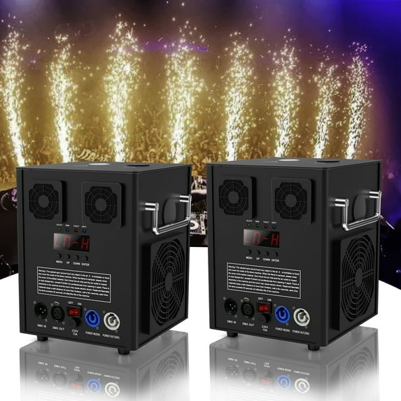 2Pcs 700W Cold Spark Firework Machine, DMX Sparkler Fountain Stage Effect Machine w/ Remote Black