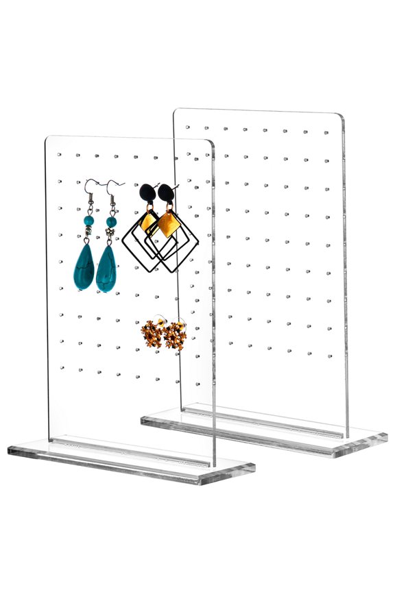 2Pcs 72 Holes Earring Holders, Clear Acrylic Ear Studs Display Stands, Vertical Earrings Organizers, Earrings Display Racks, Jewelry Showcase Racks for Girls
