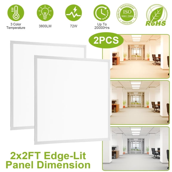 2Pcs 72W 22FT LED Panel Light 3800LM Flat Ceiling Light with 3 Lighting Color Temperature Equivalent LED Troffer Recessed Edge-Lit Switchable CCT 110V-260V GPCT1664