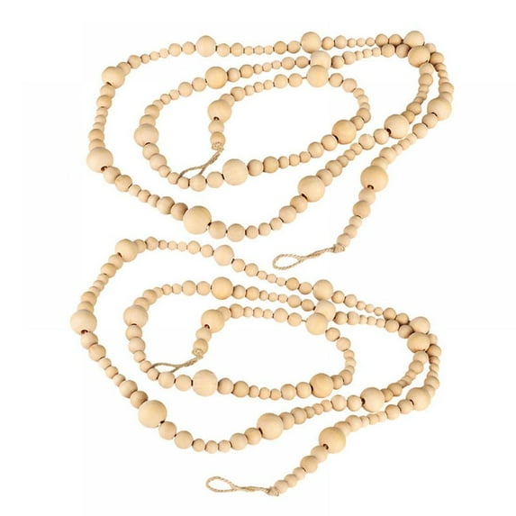 2Pcs 7Ft Farmhouse Beads Wood Bead Garland Rustic Prayer Beads Boho Beads with Tassels Walling Hanging Garland for Rustic Country Decor