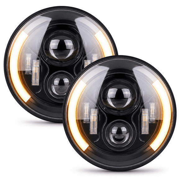 2-Pack 7-Inch 40W Round LED Headlights with Halo, 3800LM, DRL, Turn Signal, High/Low Beam for Honda, Yamaha, Motorcycle, Jeep Wrangler TJ/JJ, CJ