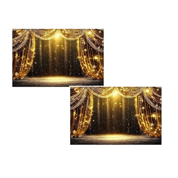 2Pcs 7X5Ft Black Gold Backdrop, Retro Glitter Black Gold Photo Background Theater Stage Background Decor Graduation Birthday Wedding Party Decor Banner Photo Booth Props