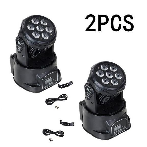 2Pcs 7x10W Moving Head DJ Lights with RGBW 4 in 1 LEDs (7 Color Mixing) Compact Beam Spotlight Sound Activated DMX Controlled and Master Slave Functions for Stage Wedding Club Event Lighting