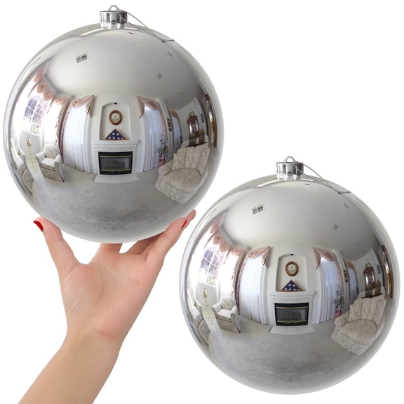 2Pcs 8.0" Extra Large Christmas Ornaments - Christmas Tree Decoration Balls for Birthday Holiday Wedding Decorations - Silver