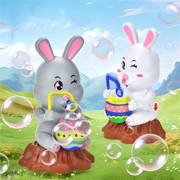 2Pcs 8.11Inch Easter DIY Bunny Bubble Machine with Colorful Lights & Music, with Watercolor Pens & Bubble Liquid, Perfect Easter Basket Stuffers & Birthday Christmas Holiday Gifts