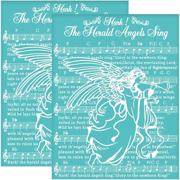2Pcs 8.6x11 Inch Angel Sing Self-Adhesive Silk Screen Printing Stencil Sheet Music Silk Screen Stencil Hark! The Herald Angels Sing Mesh Stencils Transfer