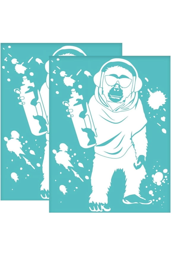 2Pcs 8.6x11 Inch Banksy Doodle Self-Adhesive Silk Screen Printing Stencil Chimpanzee Silk Screen Stencil Graffiti Reusable Mesh Stencils Transfer for DIY T-Shirt Fabric Painting