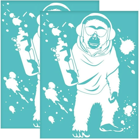 2Pcs 8.6x11 Inch Banksy Doodle Self-Adhesive Silk Screen Printing Stencil Chimpanzee Silk Screen Stencil Graffiti Reusable Mesh Stencils Transfer for DIY T-Shirt Fabric Painting