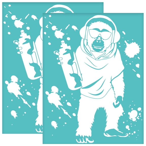 2Pcs 8.6x11 Inch Banksy Doodle Self-Adhesive Silk Screen Printing Stencil Chimpanzee Silk Screen Stencil Graffiti Reusable Mesh Stencils Transfer for