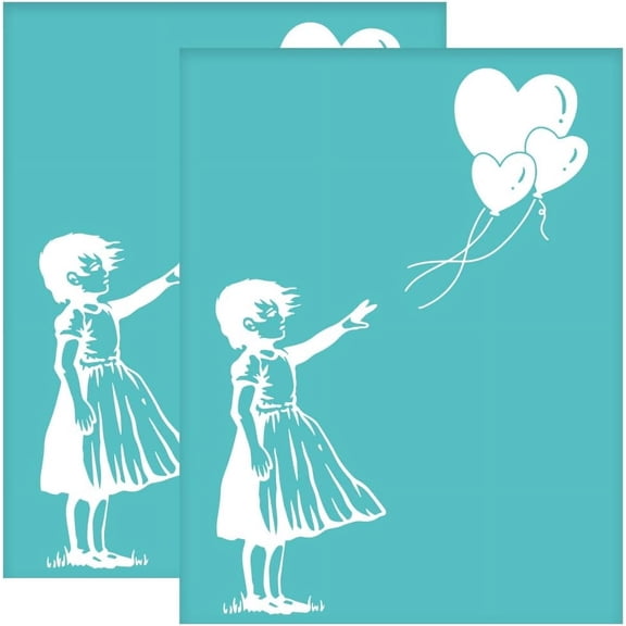 2Pcs 8.6x11 Inch Banksy Self-Adhesive Silk Screen Printing Stencil Banksy Balloon Silk Screen Stencil Heart Balloon Reusable Mesh Stencils Transfer for DIY