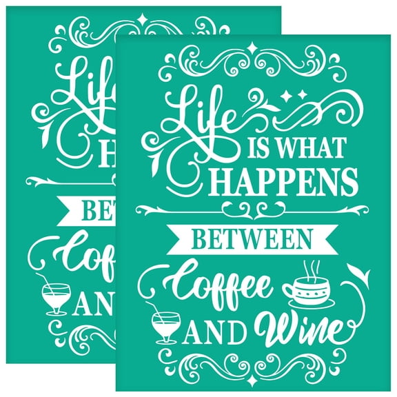2Pcs 8.6x11 Inch Coffee Theme Self-Adhesive Silk Screen Printing Stencil Coffee Slogan Silk Screen Stencil Afternoon Tea Reusable