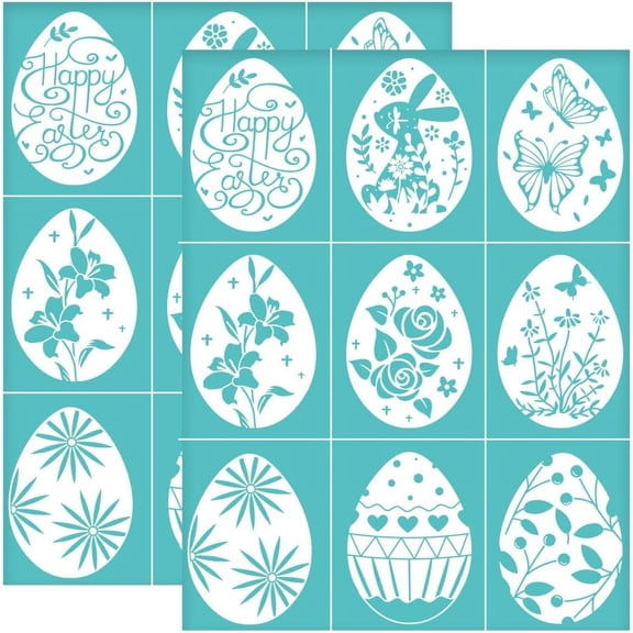 2Pcs 8.6x11 Inch Easter Egg Self-Adhesive Silk Screen Printing Stencil Happy Easter Silk Screen Stencil Spring Flower Butterfly Reusable Mesh Stencils Transfer DIY T-Shirt Fabric Painting DIY Egg