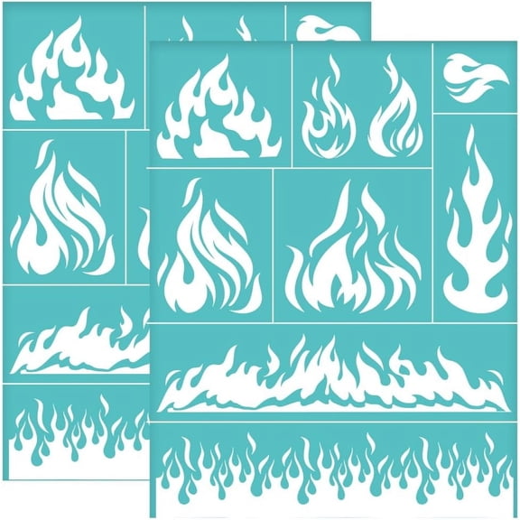 2Pcs 8.6x11 Inch Fire Theme Self-Adhesive Silk Screen Printing Stencil Flame Fire Silk Screen Stencil Reusable Mesh Stencils Transfer for DIY T-Shirt Fabric Painting Blue DIY