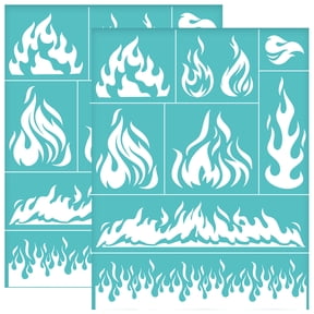 2Pcs 8.6x11 Inch Fire Theme Self-Adhesive Silk Screen Printing Stencil Flame Fire Silk Screen Stencil Reusable Mesh Stencils Transfer for DIY