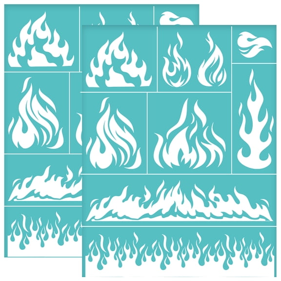 2Pcs 8.6x11 Inch Fire Theme Self-Adhesive Silk Screen Printing Stencil Flame Fire Silk Screen Stencil Reusable Mesh Stencils Transfer for DIY