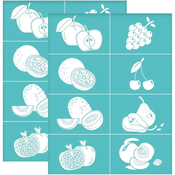 2Pcs 8.6x11 Inch Fruit Self-Adhesive Silk Screen Printing Stencil Pear Orange Silk Screen Stencil Reusable Mesh Stencils Transfer Mixed Color