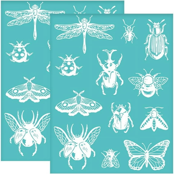 2Pcs 8.6x11 Inch Insect Self-Adhesive Silk Screen Printing Stencil Dragonfly Butterfly Silk Screen Stencil Moth Bee Reusable Mesh Stencils Transfer