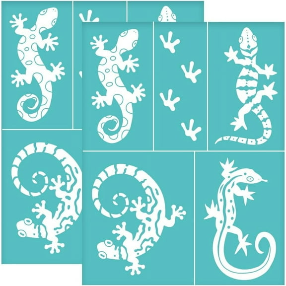 2Pcs 8.6x11 Inch Lizard Self-Adhesive Silk Screen Printing Stencil 4-Style Lizard Silk Screen Stencil Lizard Footprints Reusable Mesh Stencils