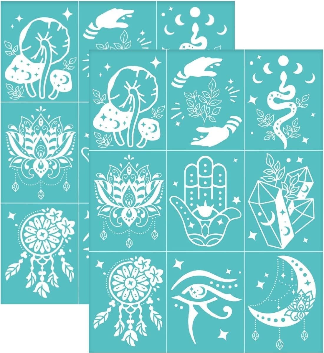 OLYCRAFT Moon Phases Silk Screen Stencils - 2Pcs, Self-Adhesive, Reusable For T-Shirts, Fabric, Wood