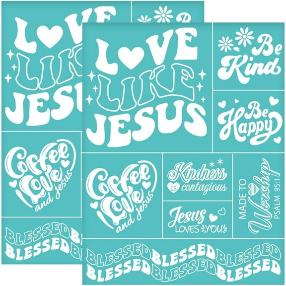 2Pcs 8.6x11 Inch Retro Blessings Self-Adhesive Silk Screen Printing Stencil Be Kind Jesus Loves You Mesh Stencils Word Theme Reusable Mesh Stencils Transfer for DIY