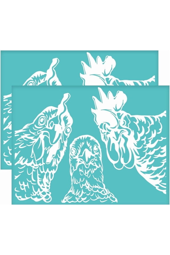 2Pcs 8.6x11 Inch Rooster Pattern Self-Adhesive Silk Screen Printing Stencil Chicken Head Silk Screen Stencil Farm Animal Reusable Mesh Stencils Transfer for DIY T-Shirt Fabric Painting Mixed Color