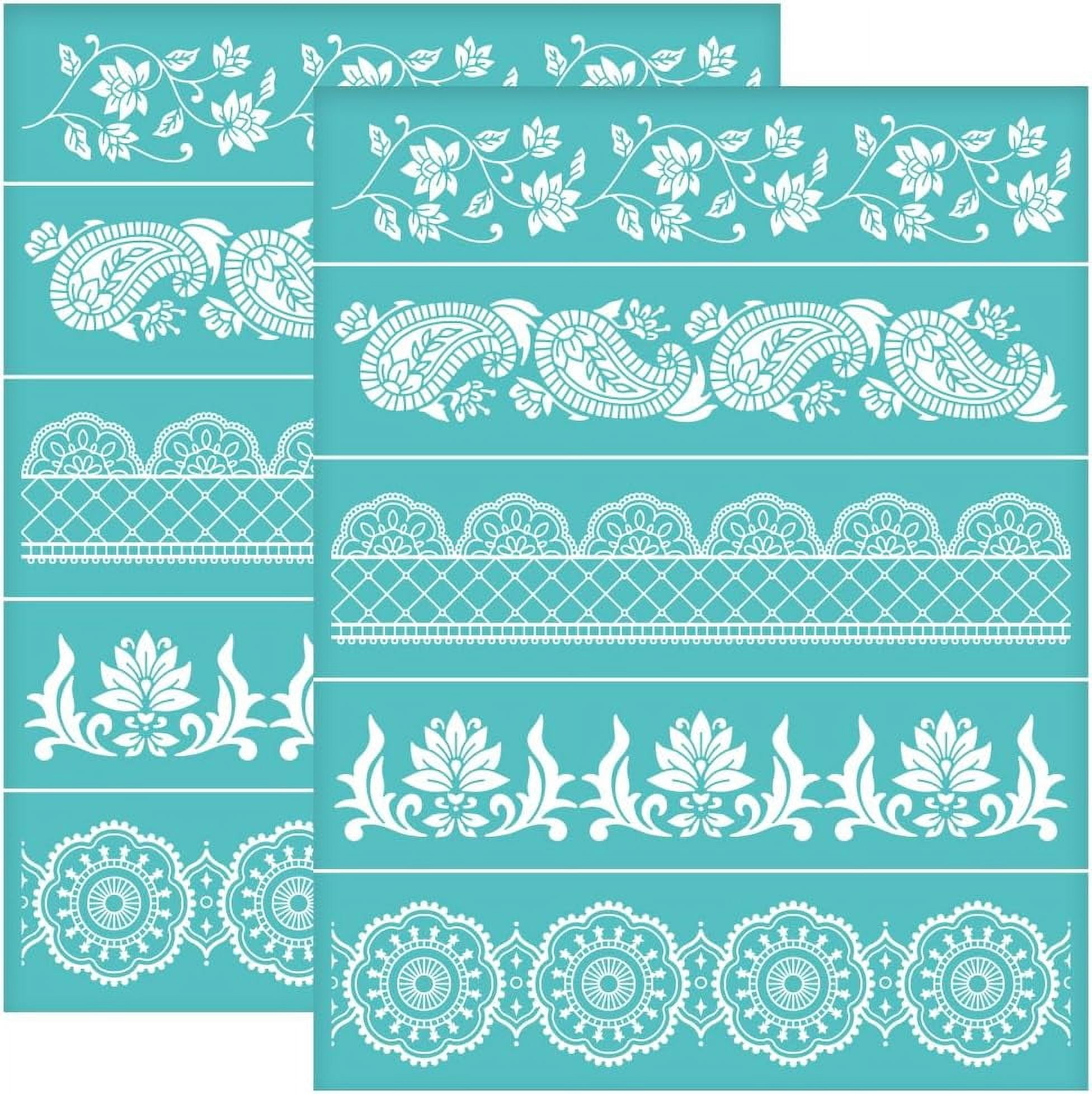 2Pcs 8.6x11 Inch Self-Adhesive Silk Screen Printing Stencil Floral Pattern Mesh Transfers for ...