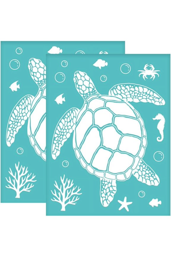 2Pcs 8.6x11 Inch Self-Adhesive Silk Screen Printing Stencil Sea Turtle Pattern Silk Screen Stencil Starfish and Sea Horse Reusable Mesh Stencils Transfer for DIY T-Shirt Fabric Painting Colorful
