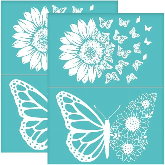 2Pcs 8.6x11 Inch Sunflower Self-Adhesive Silk Screen Printing Stencil Butterfly Silk Screen Stencil Spring Theme Reusable Mesh Stencils Transfer