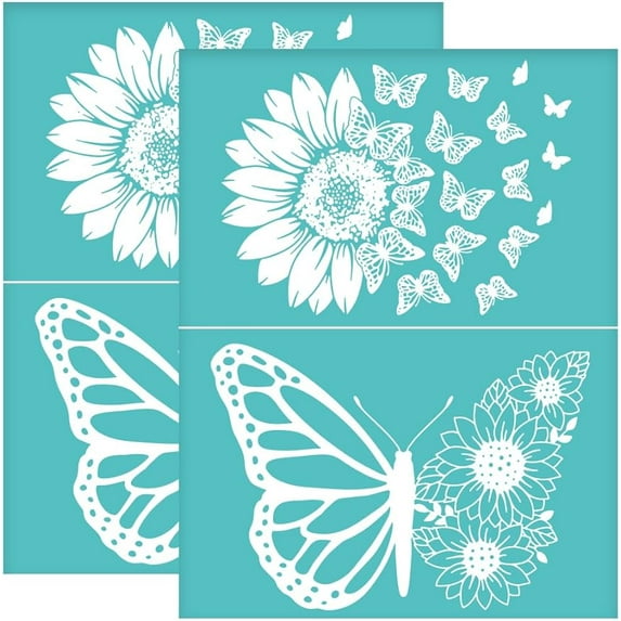 2Pcs 8.6x11 Inch Sunflower Self-Adhesive Silk Screen Printing Stencil Butterfly Silk Screen Stencil