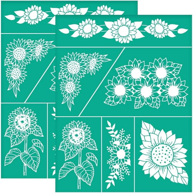 2Pcs 8.6x11 Inch Sunflower Self-Adhesive Silk Screen Printing Stencil ...