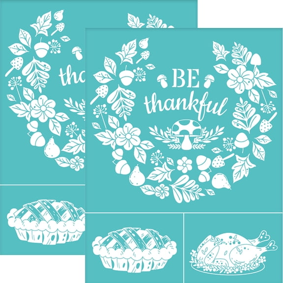 2Pcs 8.6x11 Inch Wreath Self-Adhesive Silk Screen Printing Stencil Pie Turkey Silk Screen Stencil Be Thanksful Reusable Mesh
