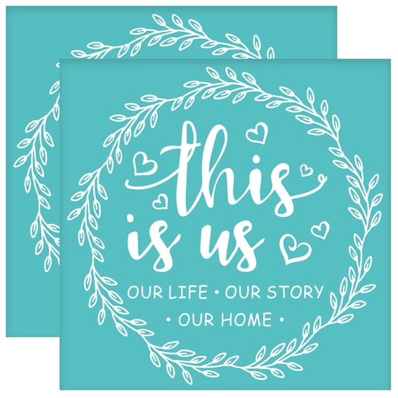 2Pcs 8.6x8.6 Inch Word Wreath Silk Screen Printing Stencils Self-Adhesive Silk Screen Stencils "This is us" Screen Stencils Reusable Mesh Transfers