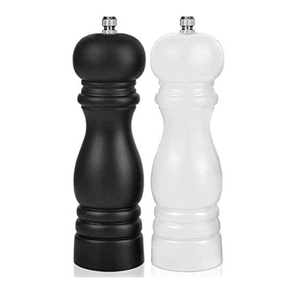 2Pcs 8-Inch Manual Pepper Grinder Set - Plastic Salt & Spice Grinder with Adjustable Coarseness, 1 Black + 1 White