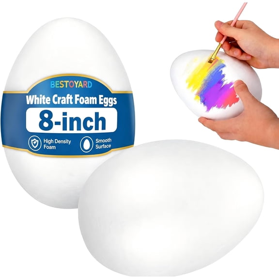 2Pcs 8-Inch White Craft Foam Eggs for DIY Polystyrene Decorations, Painting, School Projects, and Festival Crafts