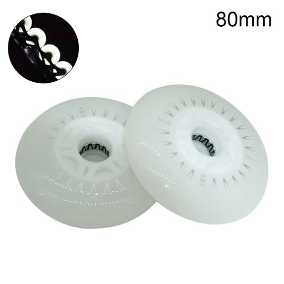 2Pcs 80/76/72mm In-line Speed Skate Skating LED Light Flashing Roller Wheels-White,80mm