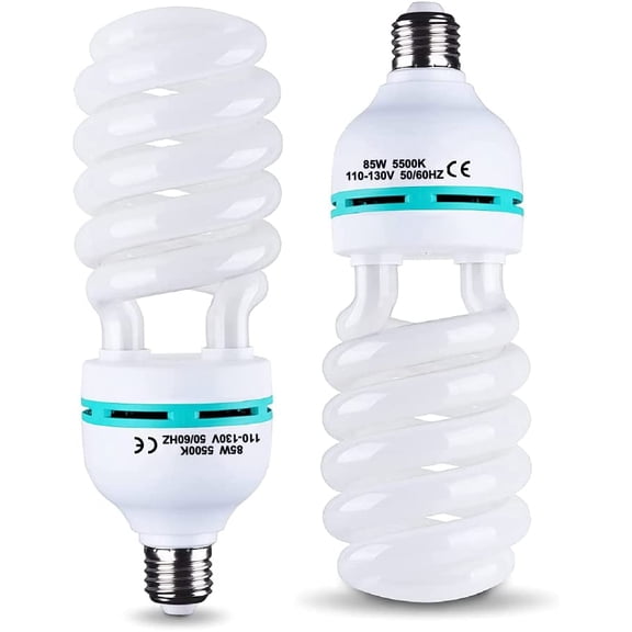 2Pcs 85W Light Bulb 5500K CFL Roas Daylight Spiral Softbox Lighting Kit in E27/E26 Socket for Photography Photo Box