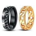 thumbnail image 1 of 2Pcs 8MM Stainless Steel Rings Gold/Black Tone Wide Link Chain Rings for Men Women High Polished Wedding Band Rings Size 7-12, 1 of 4