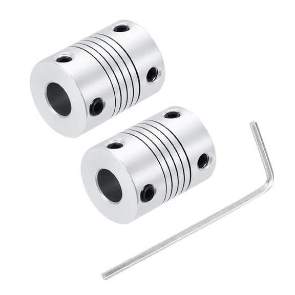 2Pcs 8mm to 8mm Aluminum Alloy Shaft Coupling L25xD19 Flexible Coupler Beam for 3D Printer CNC Machine DIY Encoders and Motors Shaft,Silver