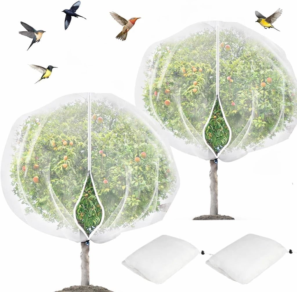 2Pcs 8x8ft Fruit Tree Covers with Zipper and Drawstring, Durable Garden Mesh Net to Protect Fruit Trees, Apple, Cherry, Peach Trees – Reusable, Lightweight
