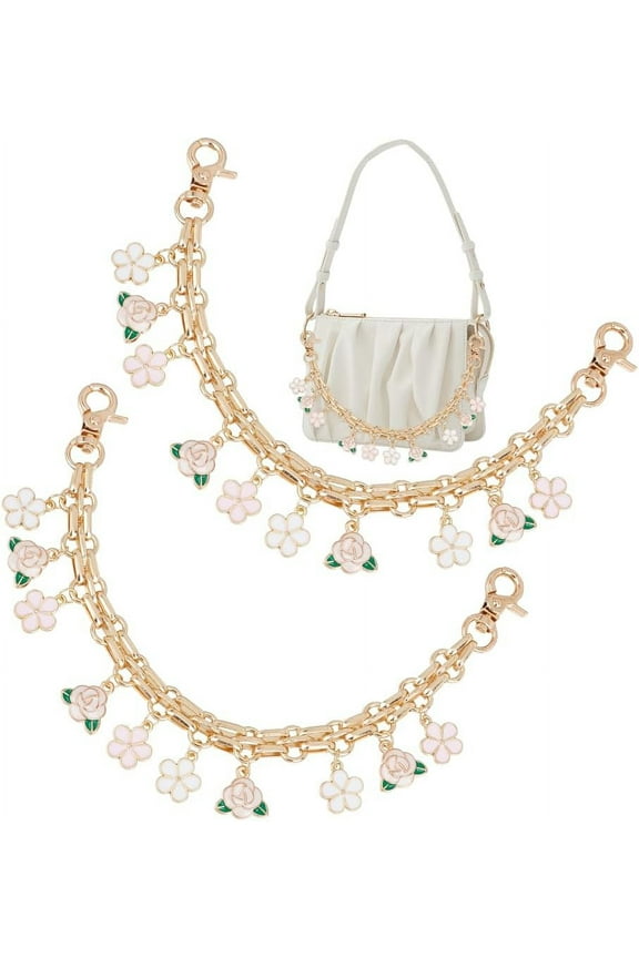 2Pcs 9.72" Purse Chain Strap Decorative Bag Chains Flower Bag Charm Chain Purse Handle Metal Bag Chain Extender DIY